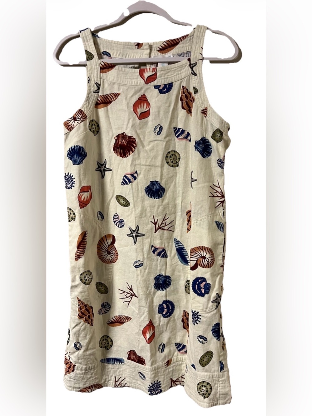 Cynthia Rowley Seashell Print Dress Women’s M Linen Blend Sleeveless Resort Wear